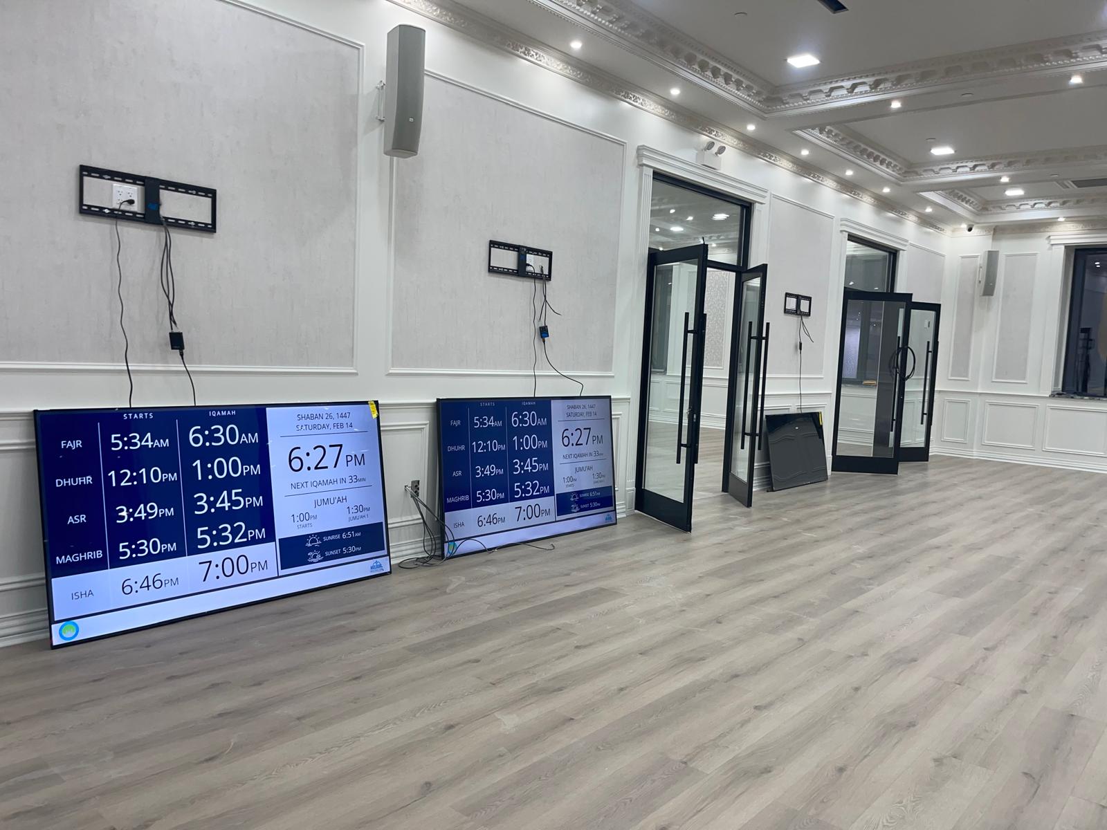Digital prayer time display boards installed for a New York mosque